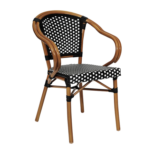 Black & White/Natural Frame |#| All-Weather Commercial Paris Chair with Bamboo Print Metal Frame-Black/White