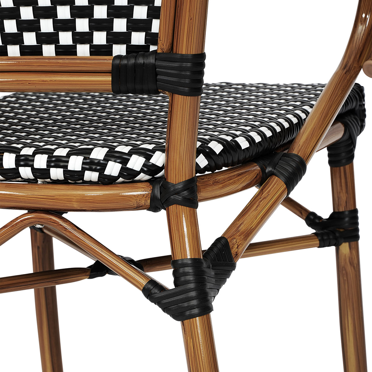 Black & White/Natural Frame |#| All-Weather Commercial Paris Chair with Bamboo Print Metal Frame-Black/White