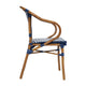 Navy & White/Natural Frame |#| All-Weather Commercial Paris Chair with Bamboo Print Metal Frame-Navy/White