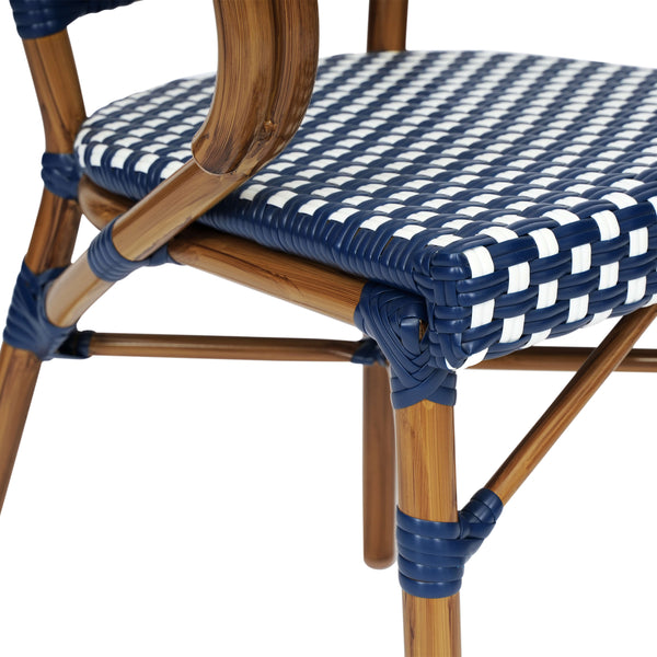 Navy & White/Natural Frame |#| All-Weather Commercial Paris Chair with Bamboo Print Metal Frame-Navy/White