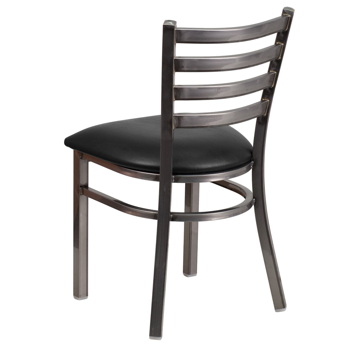 Black Vinyl Seat/Clear Coated Metal Frame |#| Clear Coated Ladder Back Metal Restaurant Chair - Black Vinyl Seat