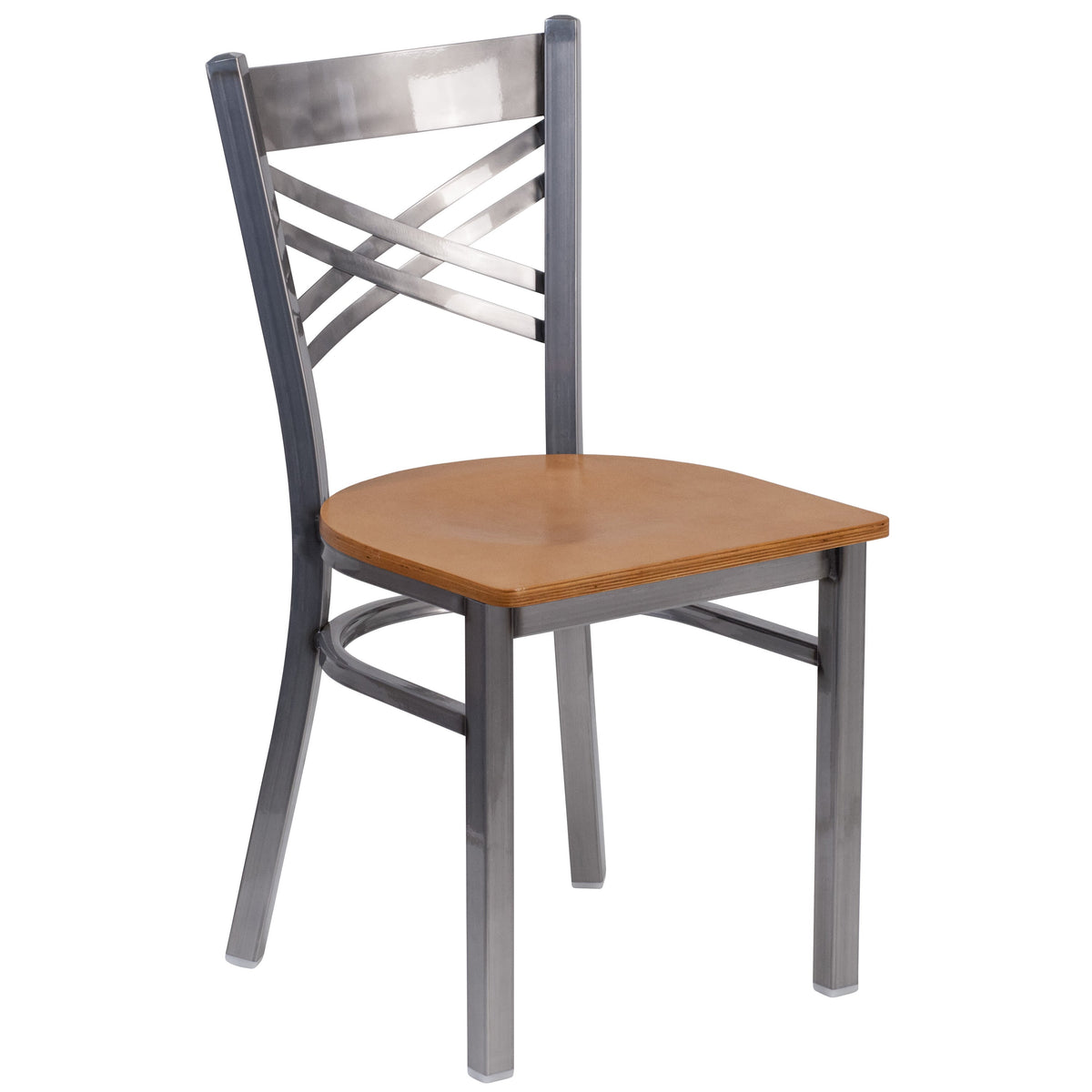 Natural Wood Seat/Clear Coated Metal Frame |#| Clear Coated inchXinch Back Metal Restaurant Chair - Natural Wood Seat