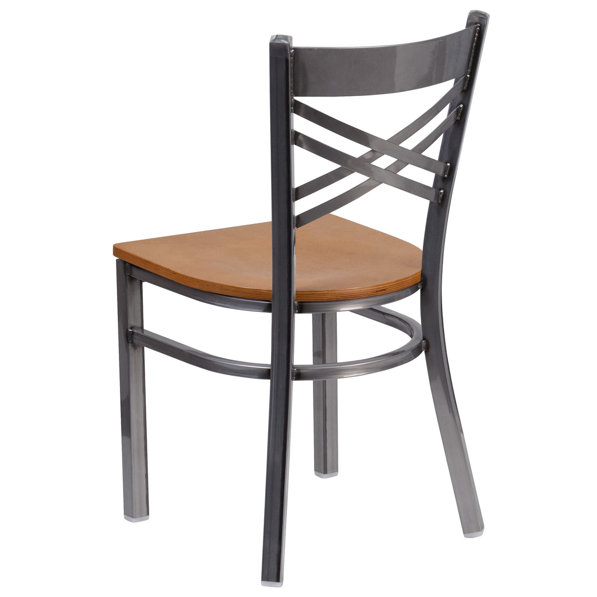 Natural Wood Seat/Clear Coated Metal Frame |#| Clear Coated inchXinch Back Metal Restaurant Chair - Natural Wood Seat