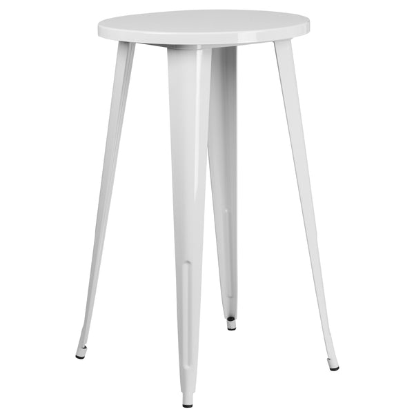 White |#| 24inch Round White Metal Indoor-Outdoor Bar Table Set with 2 Cafe Stools