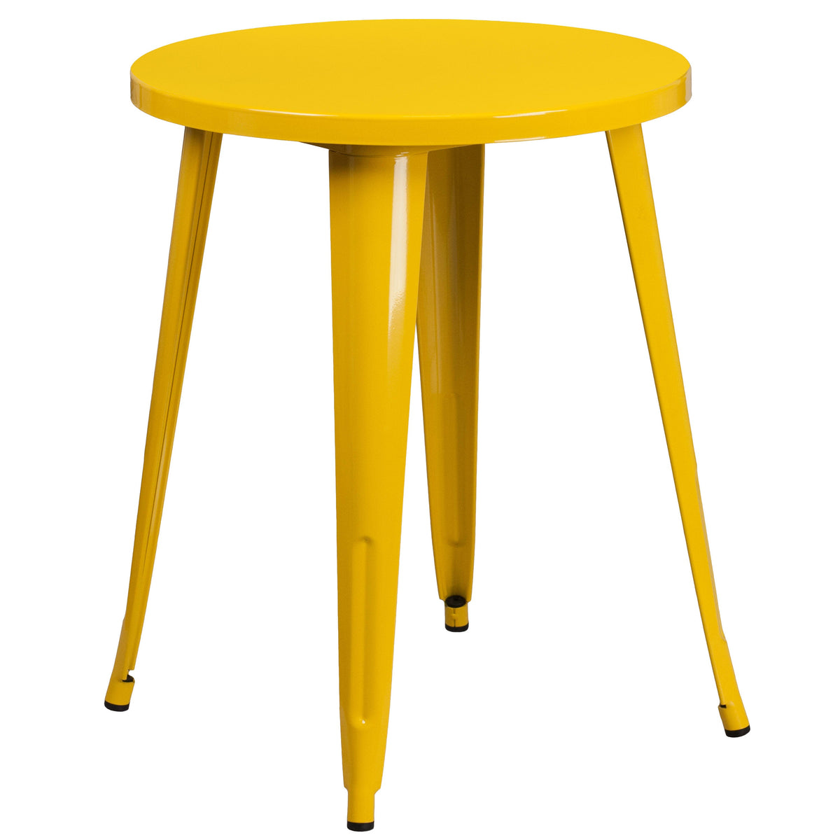 Yellow |#| 24inch Round Yellow Metal Indoor-Outdoor Table Set w/ 2 Vertical Slat Back Chairs