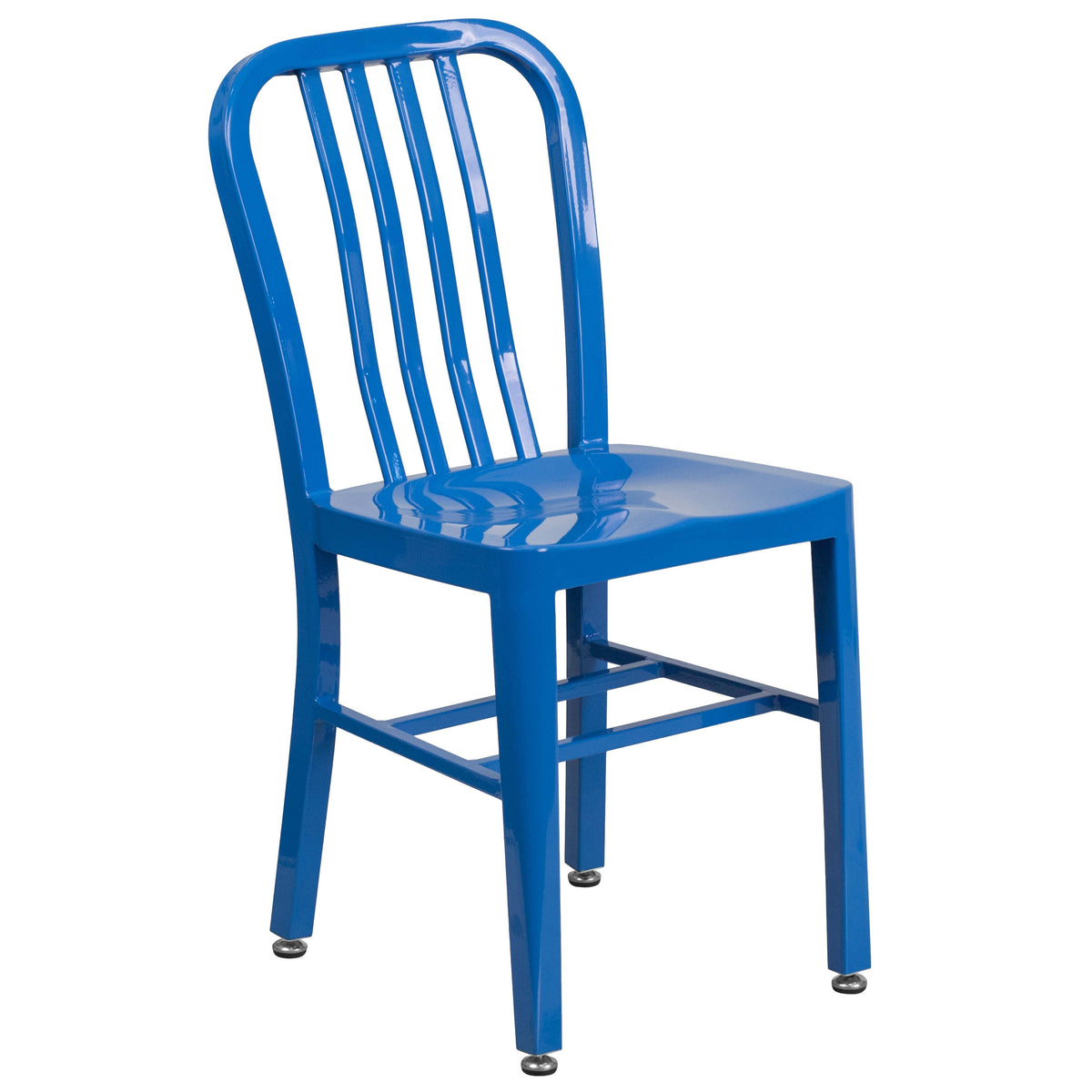 Blue |#| 24inch Round Blue Metal Indoor-Outdoor Table Set with 2 Vertical Slat Back Chairs