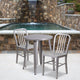 Silver |#| 24inch Round Silver Metal Indoor-Outdoor Table Set w/ 2 Vertical Slat Back Chairs