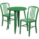 Green |#| 24inch Round Green Metal Indoor-Outdoor Table Set with 2 Vertical Slat Back Chairs