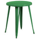 Green |#| 24inch Round Green Metal Indoor-Outdoor Table Set with 2 Vertical Slat Back Chairs