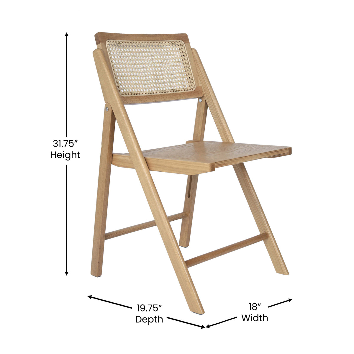 Natural |#| 2 Pack Commercial Cane Rattan Folding Chairs - Wood Backs and Seats - Natural