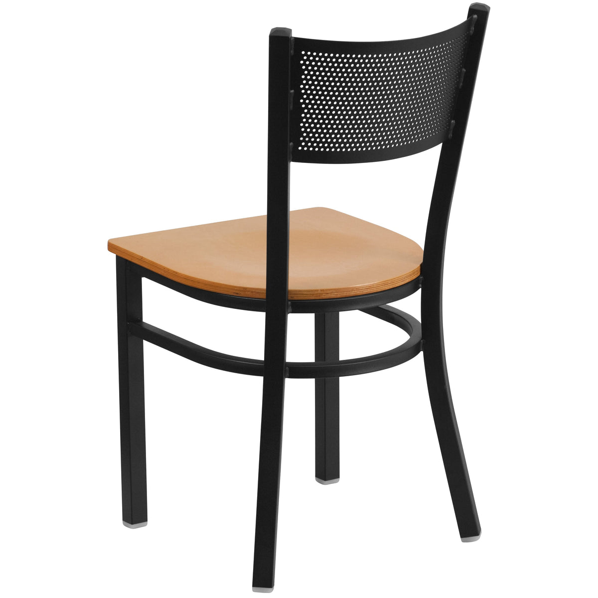 Natural Wood Seat/Black Metal Frame |#| Black Grid Back Metal Restaurant Chair with Natural Wood Seat