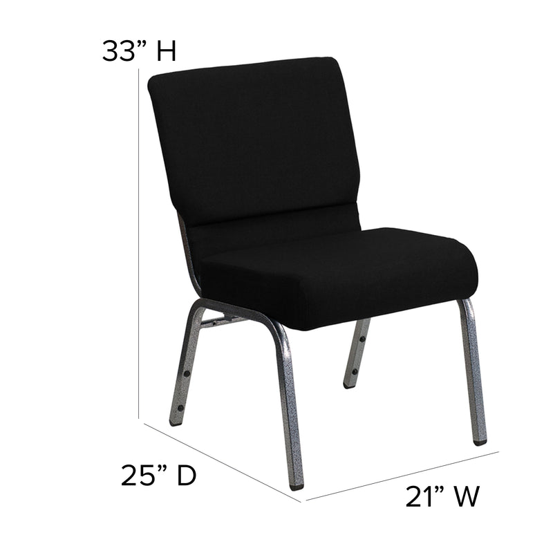 Black Fabric/Silver Vein Frame |#| 21inchW Stacking Church Chair in Black Fabric - Silver Vein Frame