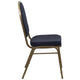 Navy Patterned Fabric/Gold Frame |#| Dome Back Stacking Banquet Chair in Navy Patterned Fabric - Gold Frame