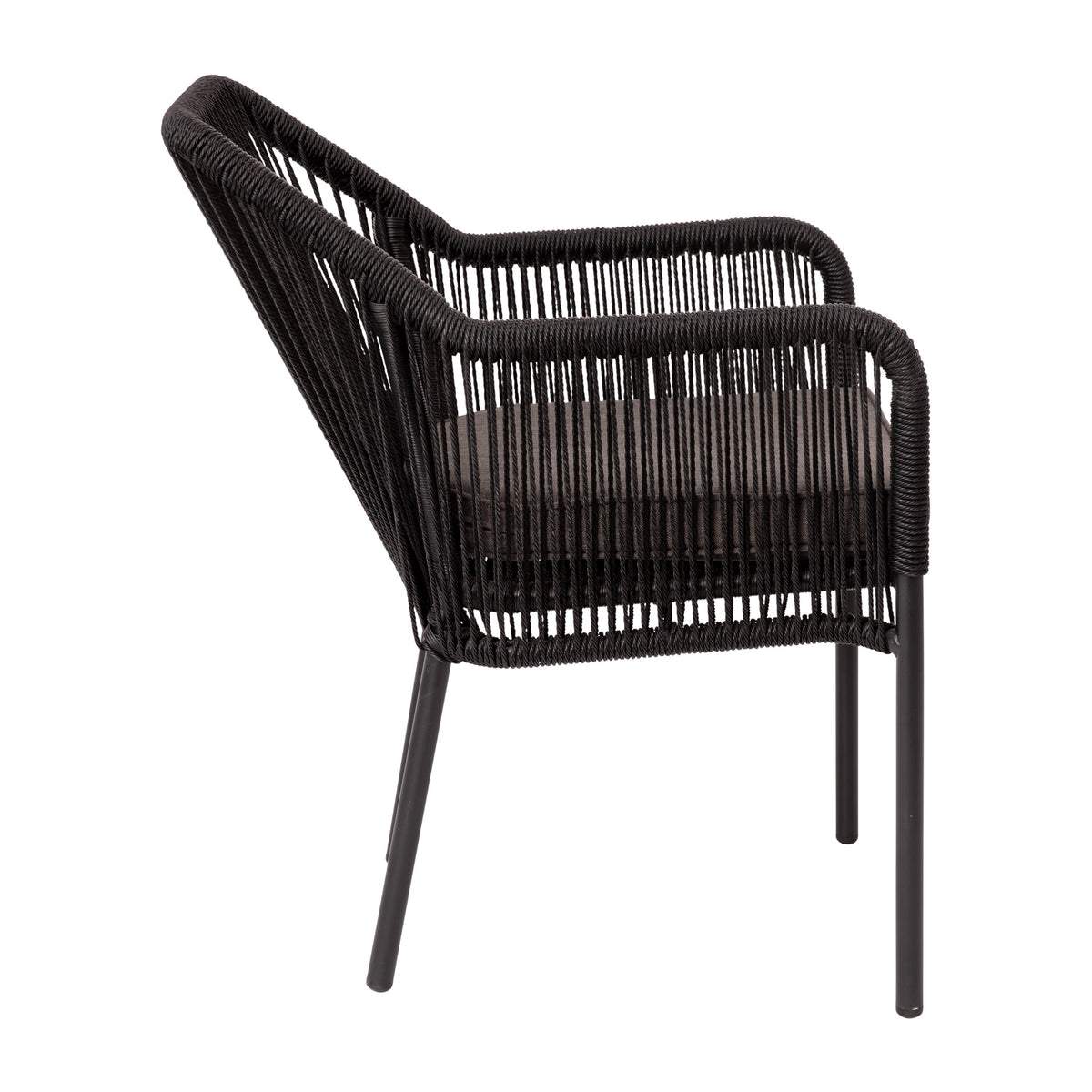 Black/Gray |#| Woven Indoor/Outdoor Stacking Club Chairs in Black - Gray Cushions-Set of 2