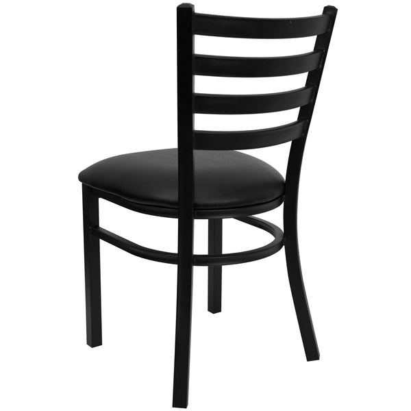 Black Vinyl Seat/Black Metal Frame |#| Black Ladder Back Metal Restaurant Chair - Black Vinyl Seat