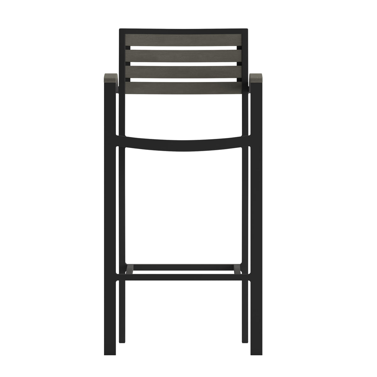 Gray Wash |#| Commercial Grade Outdoor Bar Stool with Armrests and Poly Resin Slats-Gray Wash