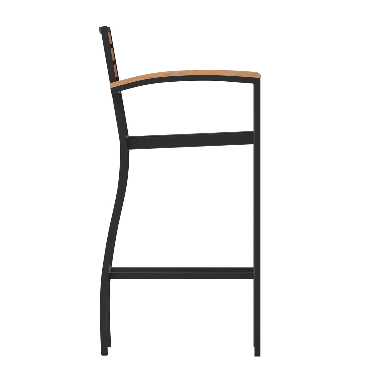 Teak |#| Commercial Grade Outdoor Bar Stool with Armrests and Poly Resin Slats - Teak