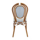 White & Navy/Natural Frame |#| All-Weather Commercial Paris Chair with Bamboo Print Metal Frame-White/Navy