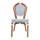 White & Navy/Natural Frame |#| All-Weather Commercial Paris Chair with Bamboo Print Metal Frame-White/Navy