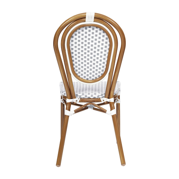 White & Gray/Natural Frame |#| All-Weather Commercial Paris Chair with Bamboo Print Metal Frame-Natural/White