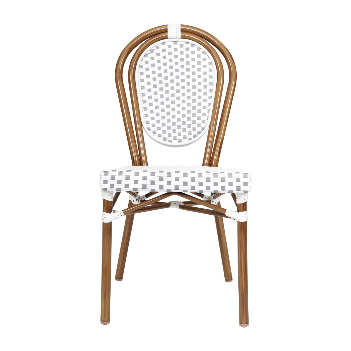 White & Gray/Natural Frame |#| All-Weather Commercial Paris Chair with Bamboo Print Metal Frame-Natural/White