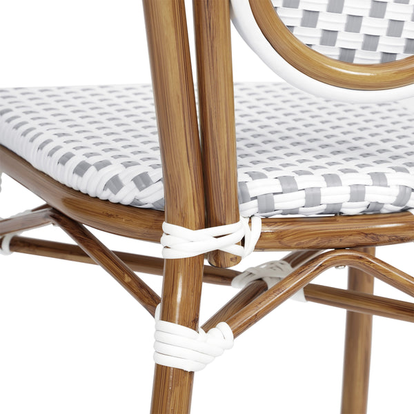 White & Gray/Natural Frame |#| All-Weather Commercial Paris Chair with Bamboo Print Metal Frame-Natural/White