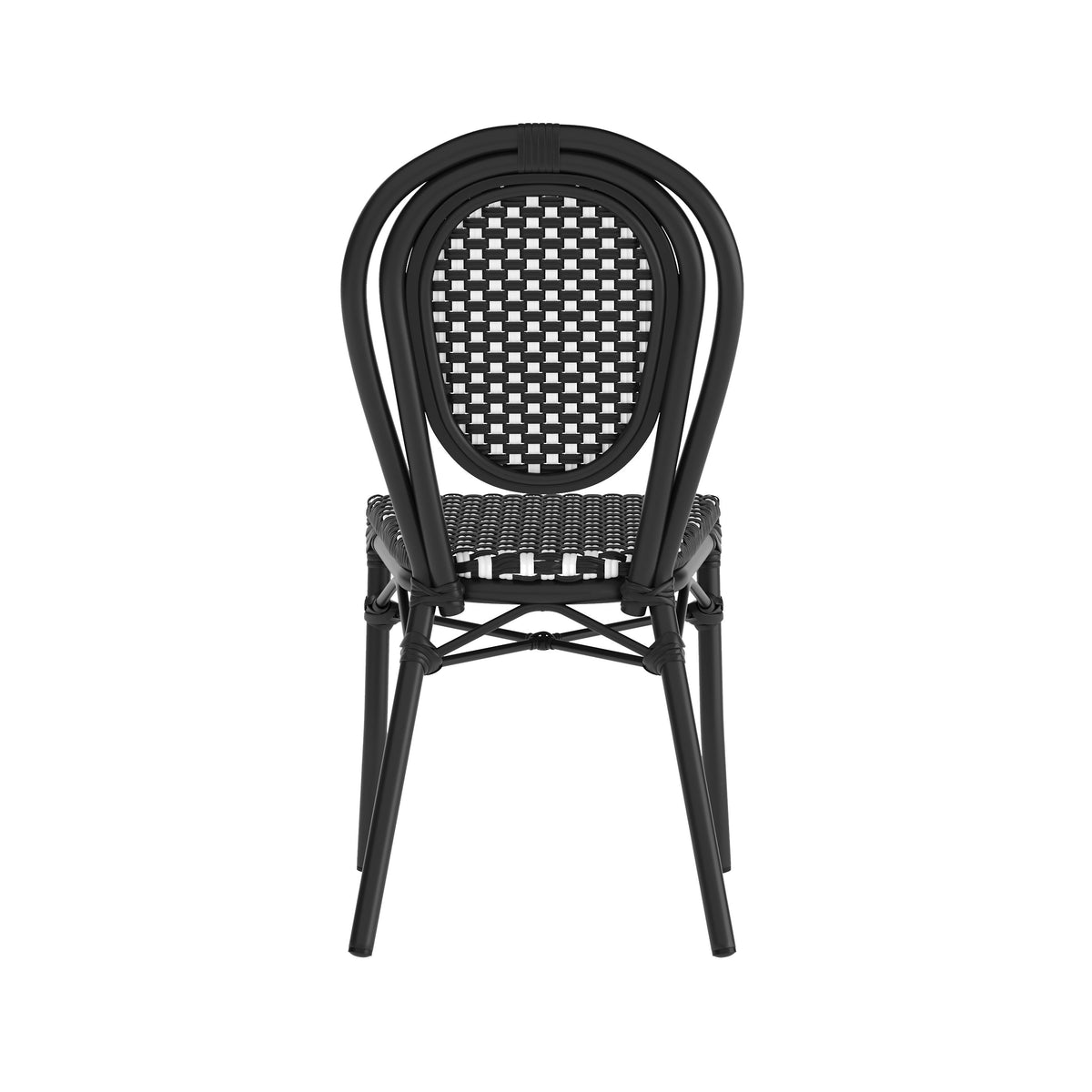 Black & White/Black Frame |#| All-Weather Commercial Paris Chair with Black Metal Frame-Black/White