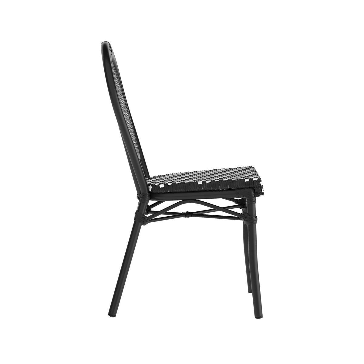 Black & White/Black Frame |#| All-Weather Commercial Paris Chair with Black Metal Frame-Black/White