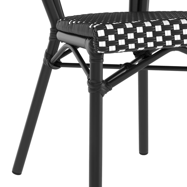 Black & White/Black Frame |#| All-Weather Commercial Paris Chair with Black Metal Frame-Black/White