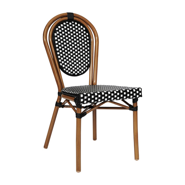 Black & White/Natural Frame |#| All-Weather Commercial Paris Chair with Bamboo Print Metal Frame-Black/White