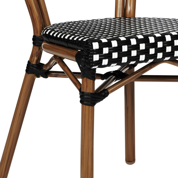 Black & White/Natural Frame |#| All-Weather Commercial Paris Chair with Bamboo Print Metal Frame-Black/White