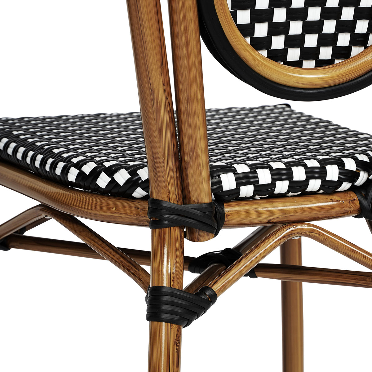 Black & White/Natural Frame |#| All-Weather Commercial Paris Chair with Bamboo Print Metal Frame-Black/White