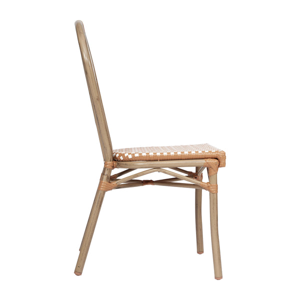 Natural & White/Light Natural Frame |#| All-Weather Commercial Paris Chair with Bamboo Print Metal Frame-Natural/White