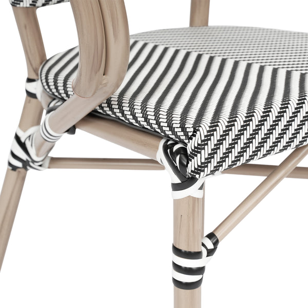 Black & White/Light Natural Frame |#| All-Weather Commercial Paris Chair with Arms and LT Natural Metal Frame-Black/White