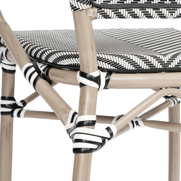 Black & White/Light Natural Frame |#| All-Weather Commercial Paris Chair with Arms and LT Natural Metal Frame-Black/White