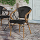 Black/Natural Frame |#| All-Weather Commercial Paris Chair with Arms and Natural Metal Frame-Black