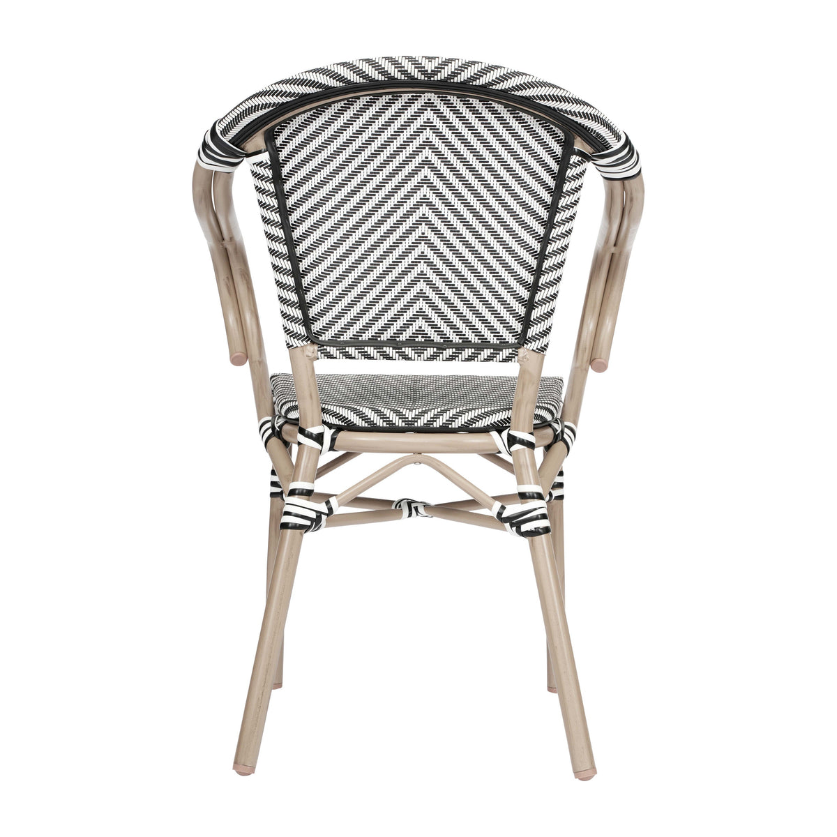 Black & White/Light Natural Frame |#| All-Weather Commercial Paris Chair with Arms and LT Natural Metal Frame-Black/White