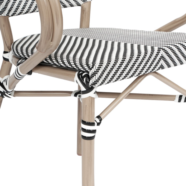 Black & White/Light Natural Frame |#| All-Weather Commercial Paris Chair with Arms and LT Natural Metal Frame-Black/White