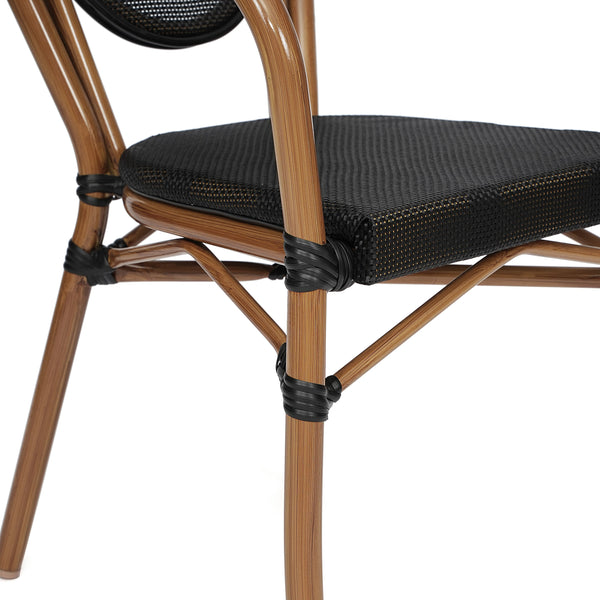 Black/Natural Frame |#| All-Weather Commercial Paris Chair with Arms and Natural Metal Frame-Black