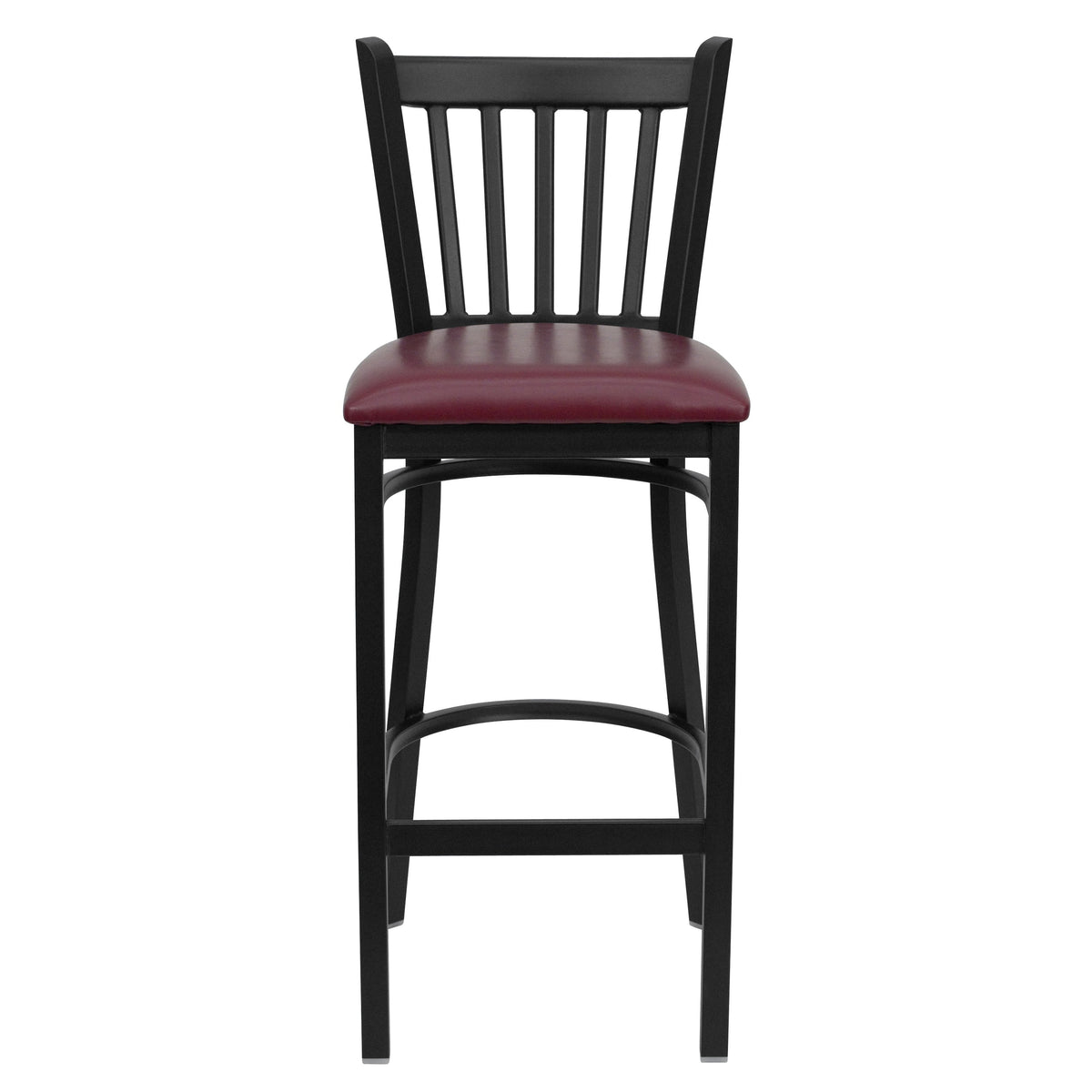 Burgundy Vinyl Seat/Black Metal Frame |#| Black Vertical Back Metal Restaurant Barstool - Burgundy Vinyl Seat