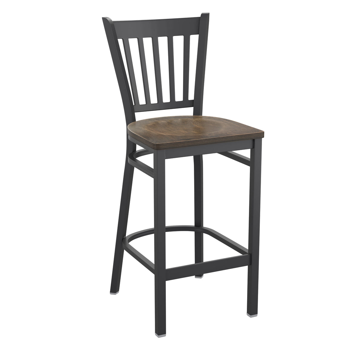 Antique Copper Wood Seat/Black Metal Frame |#| Black Vertical Back Metal Restaurant Barstool - Antique Copper Wood Seat