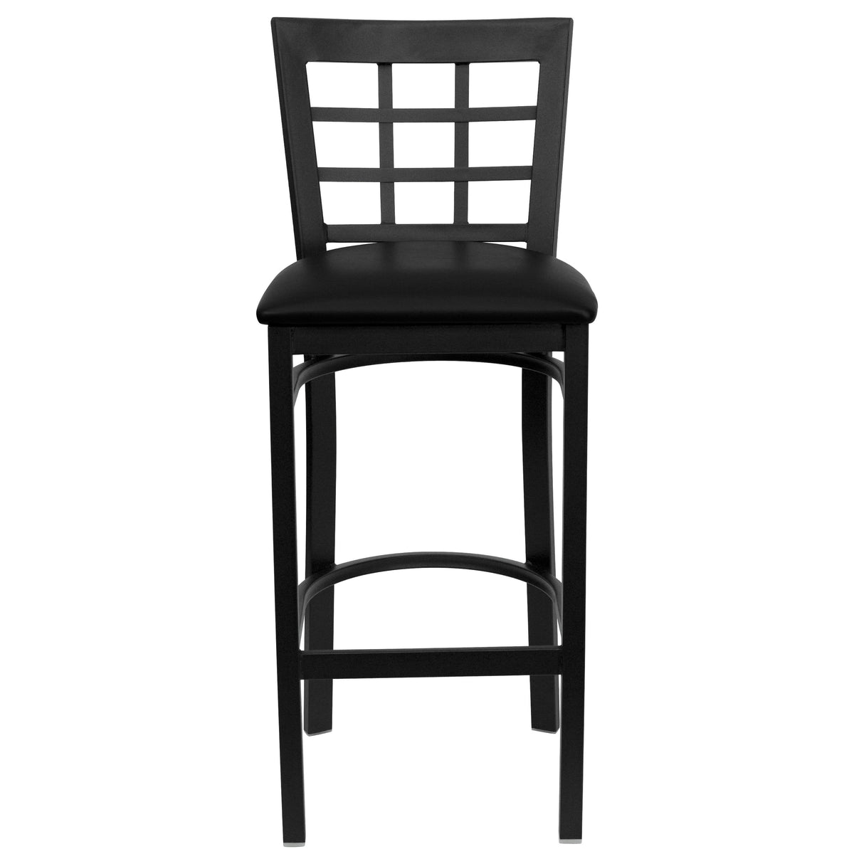 Black Vinyl Seat/Black Metal Frame |#| Black Window Back Metal Restaurant Barstool - Black Vinyl Seat