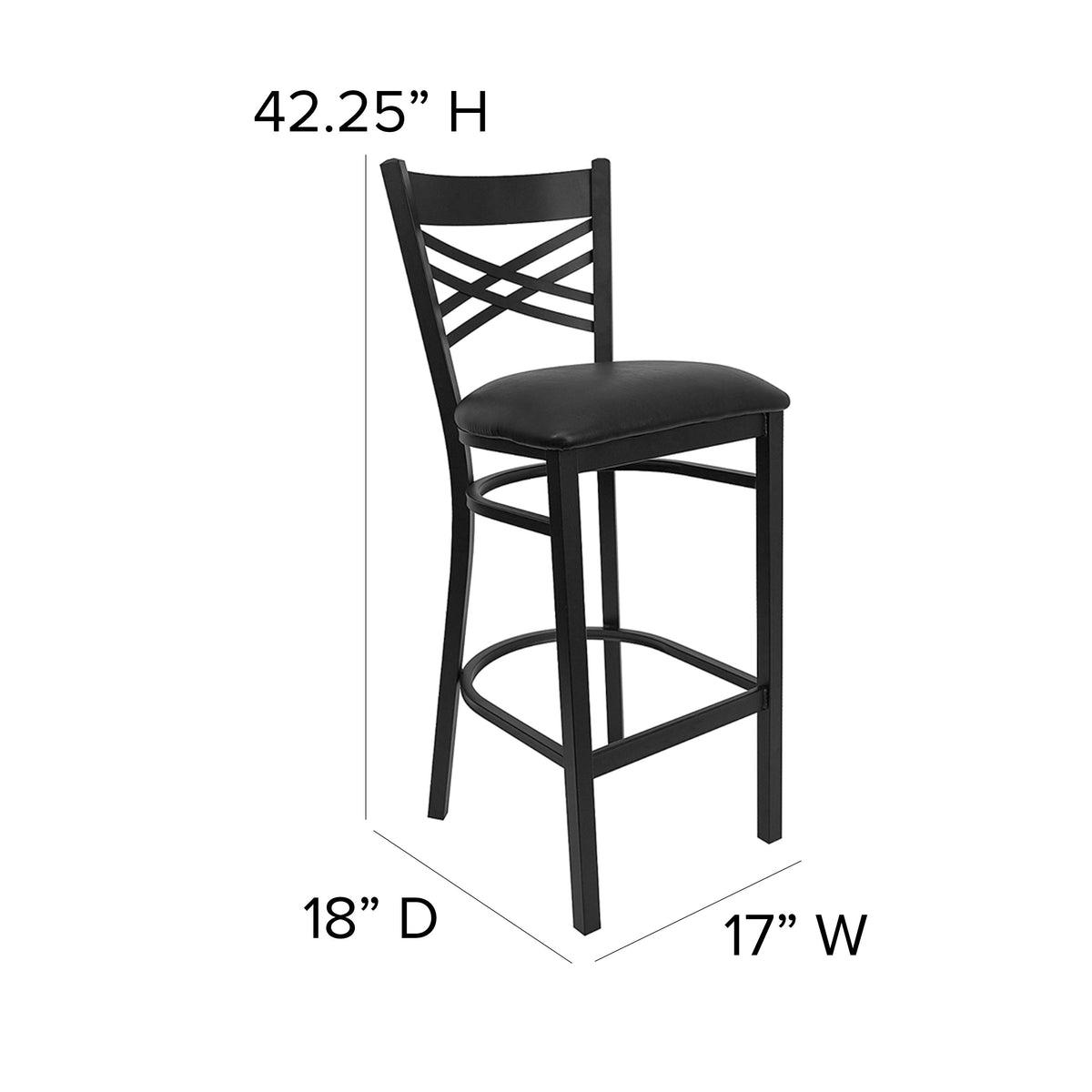 Black Vinyl Seat/Black Metal Frame |#| Black inchXinch Back Metal Restaurant Barstool - Black Vinyl Seat