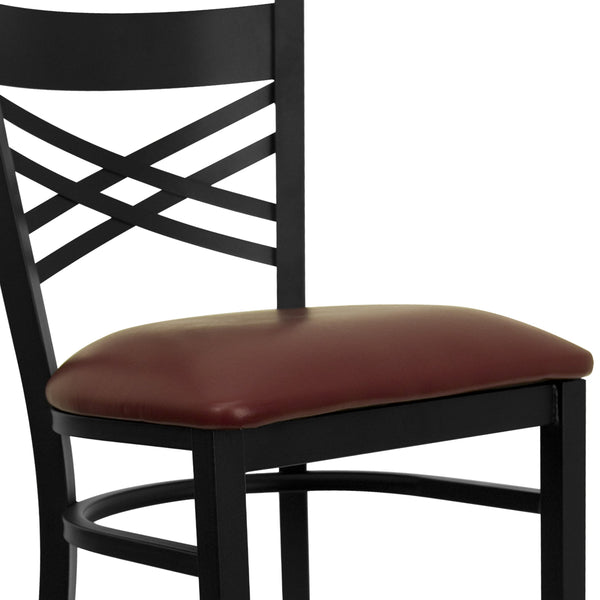 Burgundy Vinyl Seat/Black Metal Frame |#| Black inchXinch Back Metal Restaurant Barstool - Burgundy Vinyl Seat