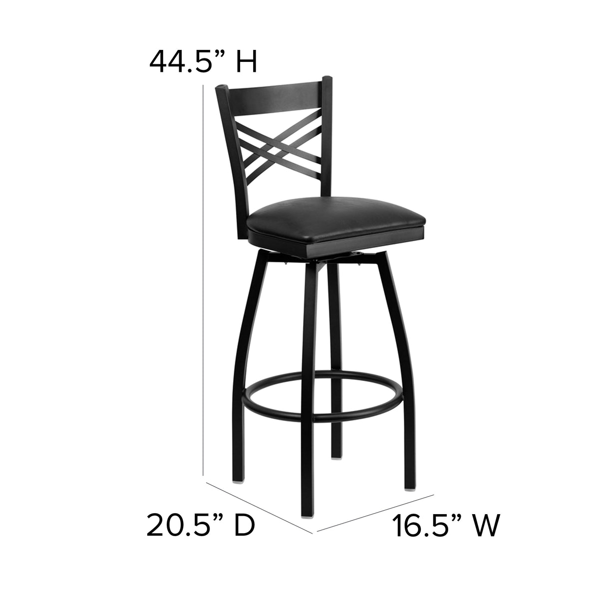 Black Vinyl Seat/Black Metal Frame |#| Black inchXinch Back Swivel Metal Barstool - Black Vinyl Seat