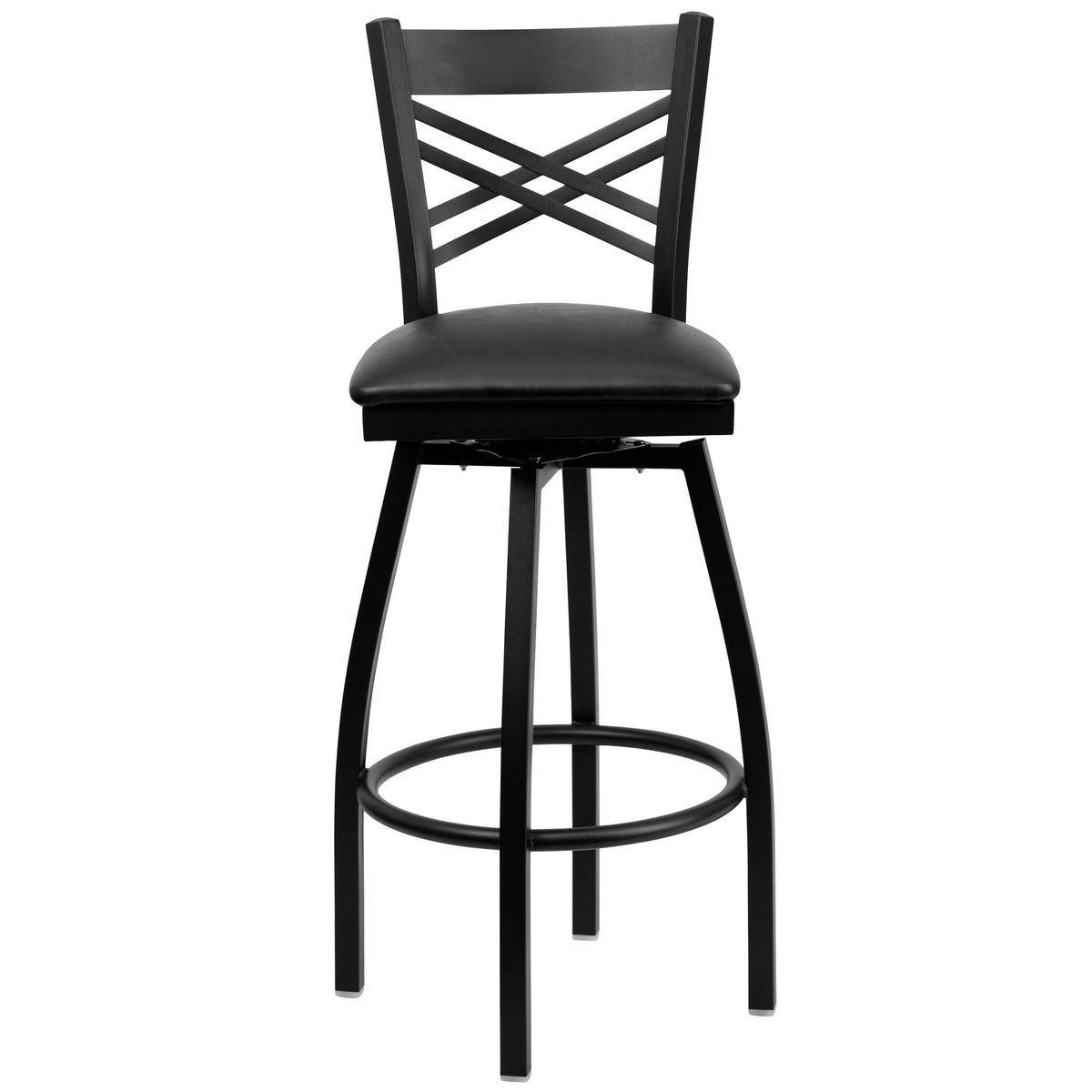 Black Vinyl Seat/Black Metal Frame |#| Black inchXinch Back Swivel Metal Barstool - Black Vinyl Seat