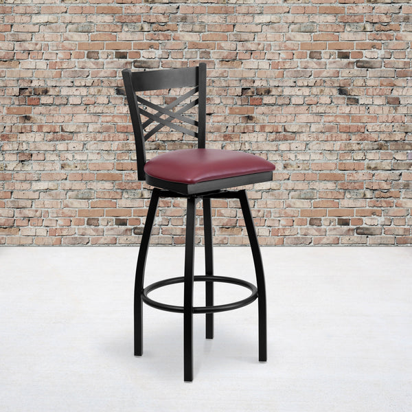 Burgundy Vinyl Seat/Black Metal Frame |#| Black inchXinch Back Swivel Metal Barstool - Burgundy Vinyl Seat